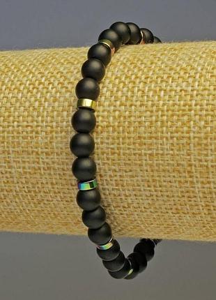 Браслет шунгіт гладка кулька d-6мм+-гематит