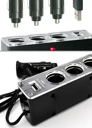 Тройник разветвитель прикуривателя 12/24 v 3 + usb wf0096