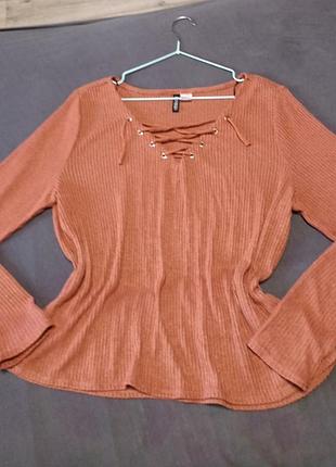 Кофточка топ блузка трендовая кирпочного с завязками на груди h＆m с рукавами