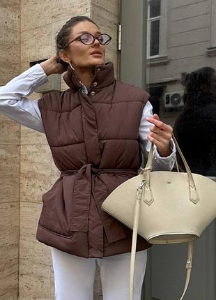 Объемная матовая жилетка которые хотят все, с поясом, жилет, теплая