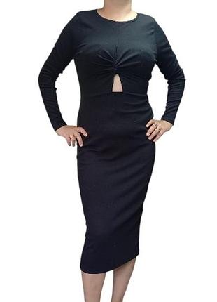 Стильное черное платье-платье в рубчик с оригинальным вырезом 48-50 р