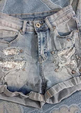 Шорты с паетками девочке джинсовые