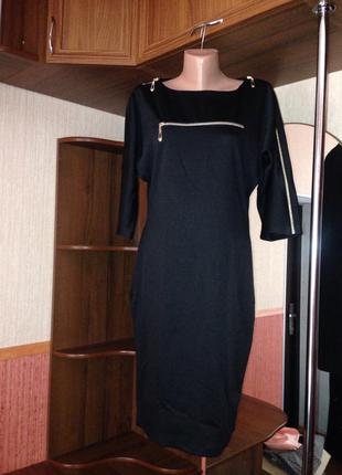 Модное, стильное платье, р.48, батал, черное с молниями2 фото