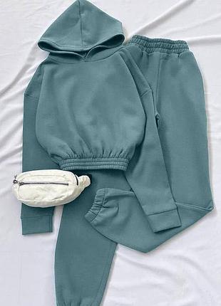 Костюм спортивный худи джоггеры брюки цвет: белый, беж, черный, бирюза
я'