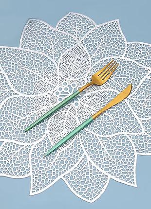 Сервировочная салфетка под горячее ажурная, коврик сервировочный серебристый набор 2 шт