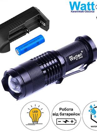 Фонарик аккумуляторный светодиодный в металлическом корпусе watton wt-304 фонарь тактический ручной