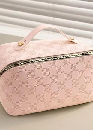 Косметичка на блискавці зі штучної шкіри, дорожня, рожева