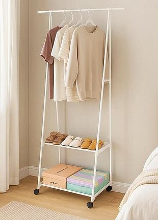 Вішалка для одягу висота 151 см підлогова з полицею для взуття металева біла