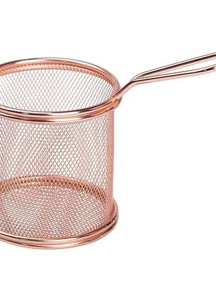 Корзина сервировочная круглая для картофеля фри и снеков 9×9×9 см с гальваническим покрытием розовая lugi