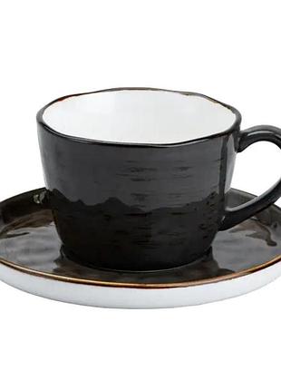 Чашка с блюдцем керамическая 250 мл для чая кофе черная hp23396