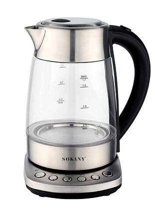 Электрочайник  sokany sk-09003  с подсветкой 1,7 л прозрачный