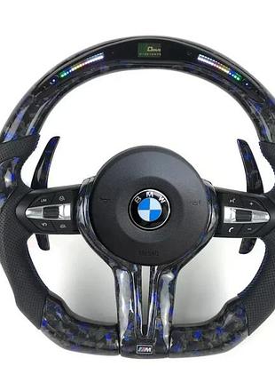 Кермо з кованого карбону синій bmw m + led екран f-series f15 f16 f20 f21 f25 f26 f30 f31 f32 f34 f35 f36