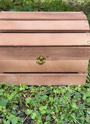 Скриня декоративна, дерев'яна, ящик у формі скрині з ручками з канатів універсальний 29.5 х 19.5 х 25 см