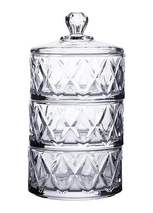 Цукерниця триярусна скляна з кришкою ø 10.5 см hp-yh-19