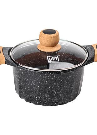Алюминиевая кастрюля объемом 3 литра с крышкой ø 20 см мрамор с антипригарным покрытием mgc черный hp-4-432b