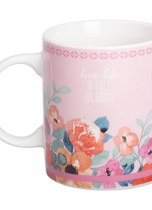 Чашка керамическая с цветочным принтом 400 (мл) розовая lugi