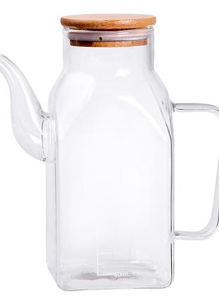 Скляна пляшка для олії 750 мл з ручкою та бамбуковою кришкою hp-34-4