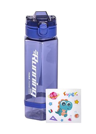 Пляшка для води 760 мл з трубочкою та наліпками синя hp-14-48bl