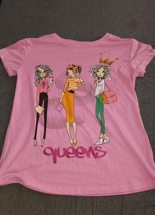Футболка детская розовая с принтом queens рост 152