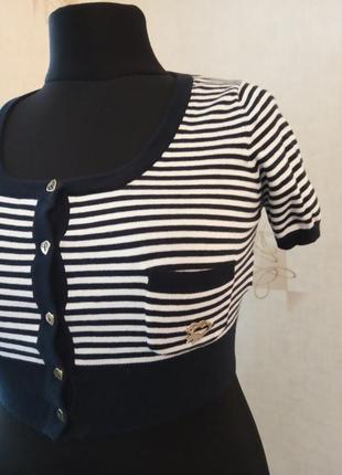 Натуральне болеро, укорочений кардиган, морячка, смужка, бавовна