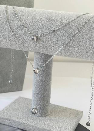 Подвійна підвіска родій , кольє з камінцями і кулькою , ланцюг