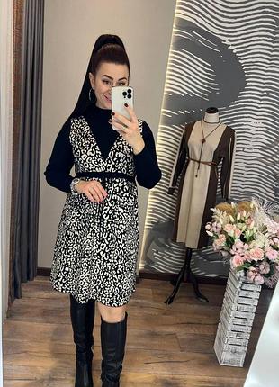 Платье 0642-4, р.уни 42-44, трикотаж, черный/белый лео
