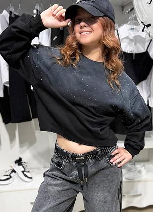 Модный свитшот для девочки подростка со стразами