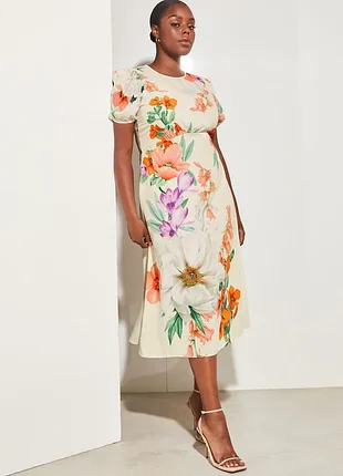 Красивое летнее платье молочного цвета в цветочный принт, 16 размер lipsy