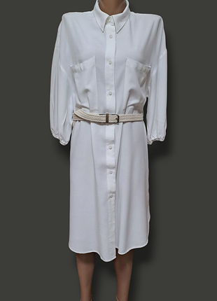 Белое платье-рубашка с широкими рукавами