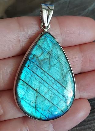 Серебряный кулон с натуральным лабрадором 43х30 мм