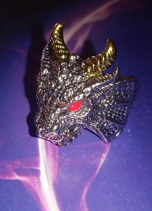 Мужское кольцо с драконом панк гот