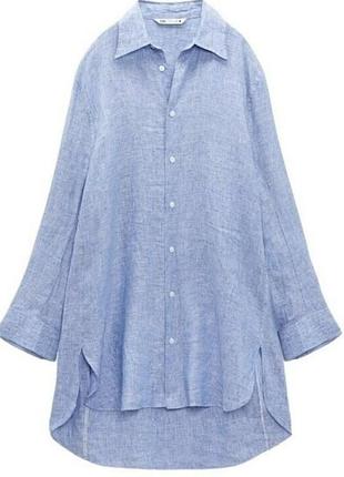 Zara невесомая льняная рубашка оверсайз хл/ххл