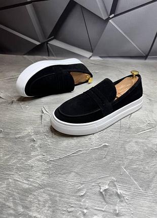 Лоферы замшевые мужские чёрные loro piana black&white! натуральная замша!