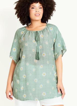 Невесомая блуза в крестьянском стиле в цветочный принт большого 22-24 размера