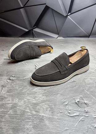 Лоферы замшевые серые мужские loro piana suede new! натуральная замша!