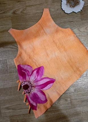 Льняная блуза бренда zara с цветочным принтом на завязках сбоку на возраст 6-7 лет на рост 122 см