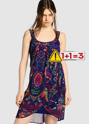 Красивое платье фирмы desigual шикарное винтажное миди темно синее цветами сарафан цветочный принт на запах s - m см 40 42 как новое 1+1=3