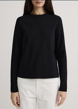 Новий чорний базовий бавовняний лонгслів reserved реглан кофта чорна