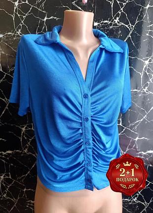 Жіноча синя блузка primark з драпіруванням, розмір l, короткий рукав