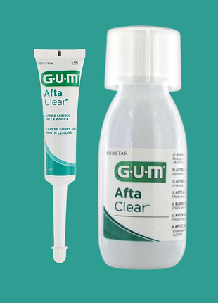 Набір засобів для догляду за ротовою порожниною gum afta clear проти травм і виразок гель 10 мл та ополіскувач 120 мл