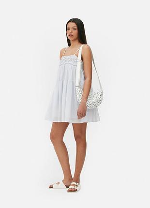 Плаття вільне на бретельках babydoll primark 40 42 l світло голубе натуральне