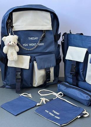 🎒 стильний рюкзак 5 в 1 з ведмедиком — для школи, подорожей і щоденного використання