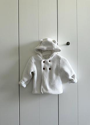 Вʼязана біла кофта з підкладкою, в стилі ведмедик для малюка 68 р