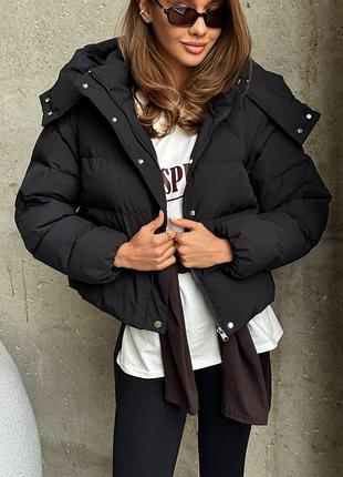 Куртка трансформер женская дута укороченная черная