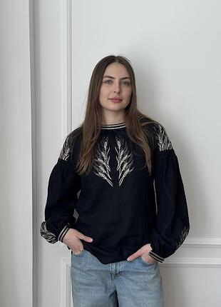 Вышиванка женская с орнаментом колоски черная