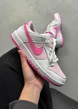 Жіночі  демісезонні спортивні кросівки nike dunk low pink white женские демисезонные кроссовки на осень весну замша шкіра