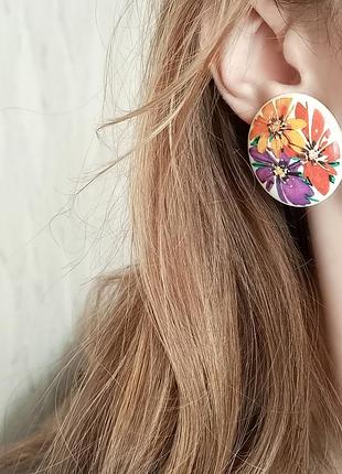 Avon "passion flower" винтажные серьги, яркие цветы, летние, бренд, винтаж