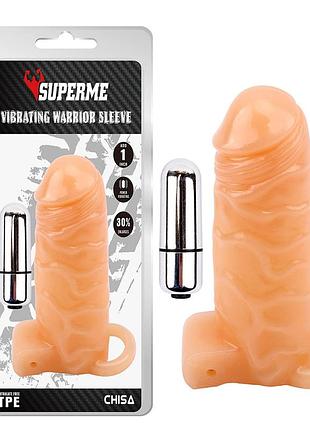 Насадка на член, що збільшує chisa superme vibrating warrior sleeve реалістична, з віброкулею