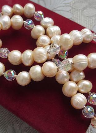 Кольє з перлів 11 мм і кришталевих намистин