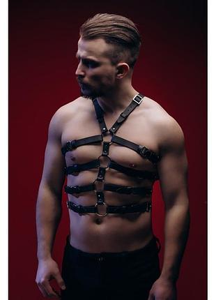 Портупея мужская one size р50 из натуральной кожи, с четырьмя ремнями на торсе, черная